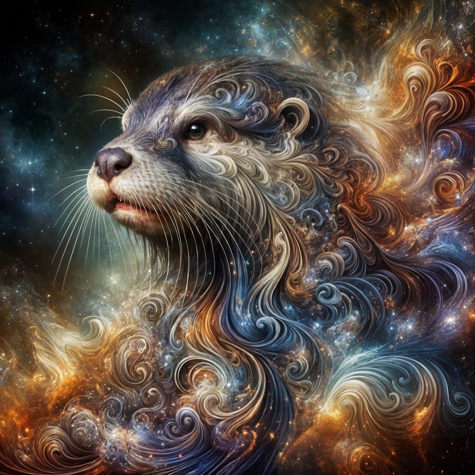 Ethereal Otter in Dreamlike Double Exposure