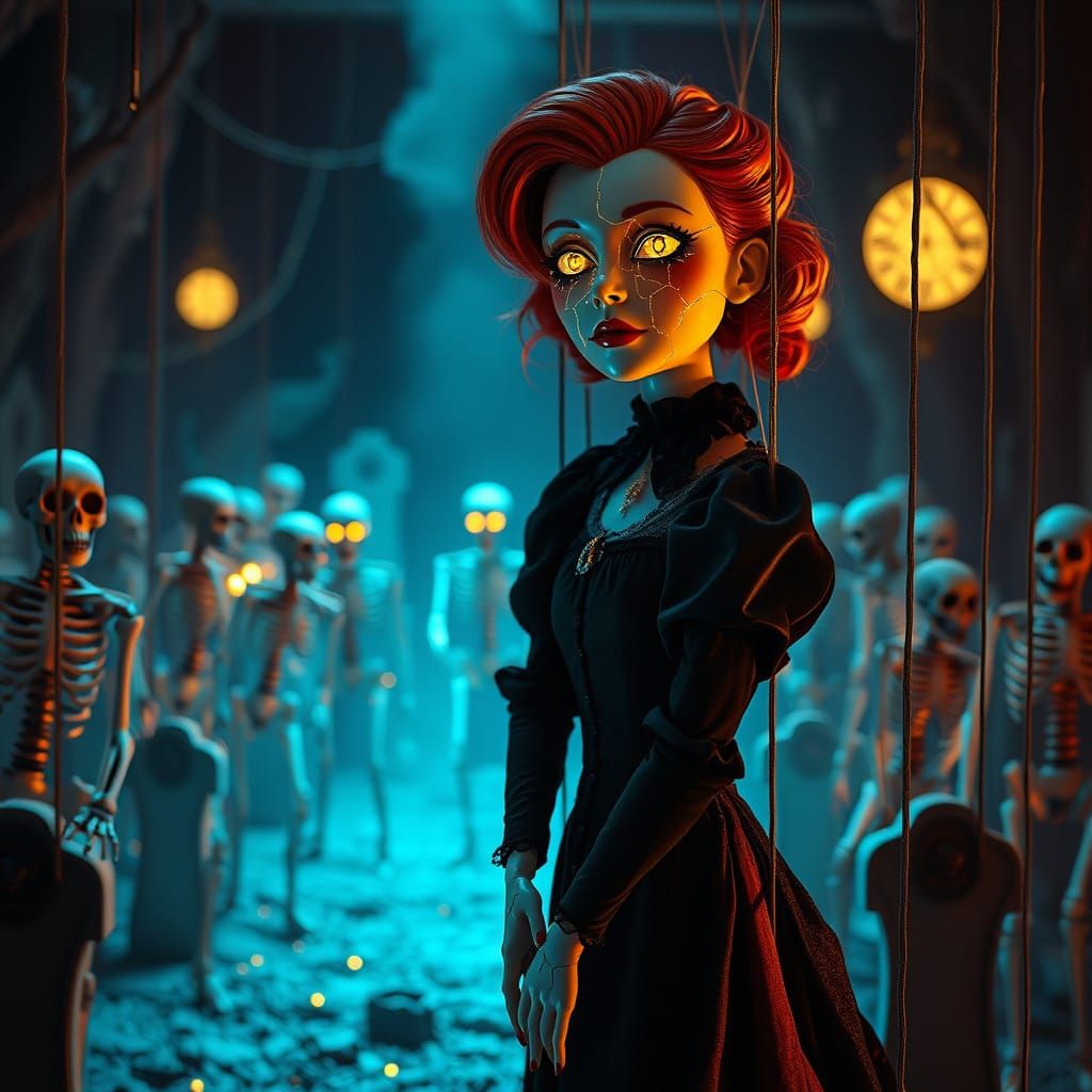 Porcelain Marionette in Clockwork Graveyard, Inspired by Jap...