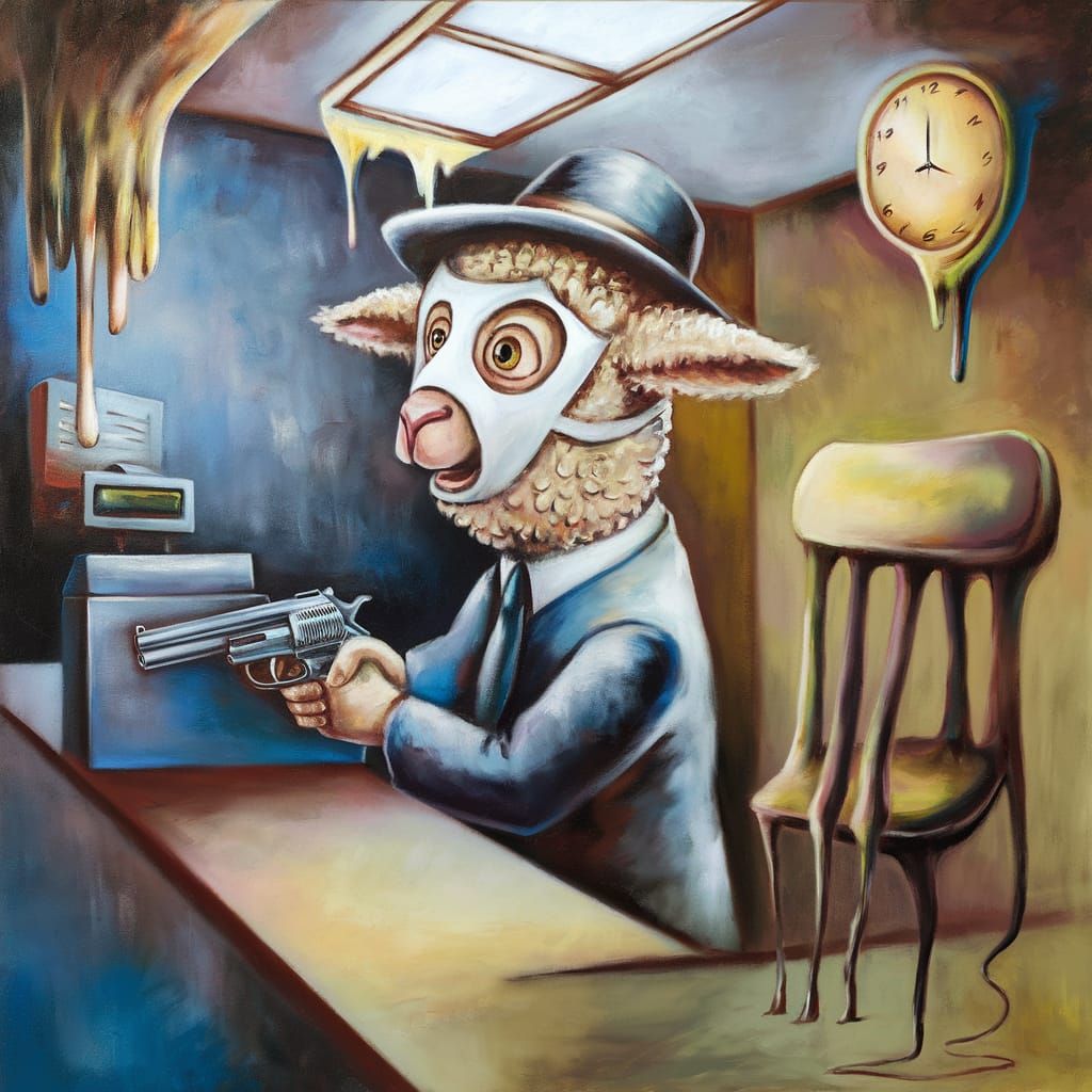 Surreal Lamb Bank Robbery in Salvador Dali Style