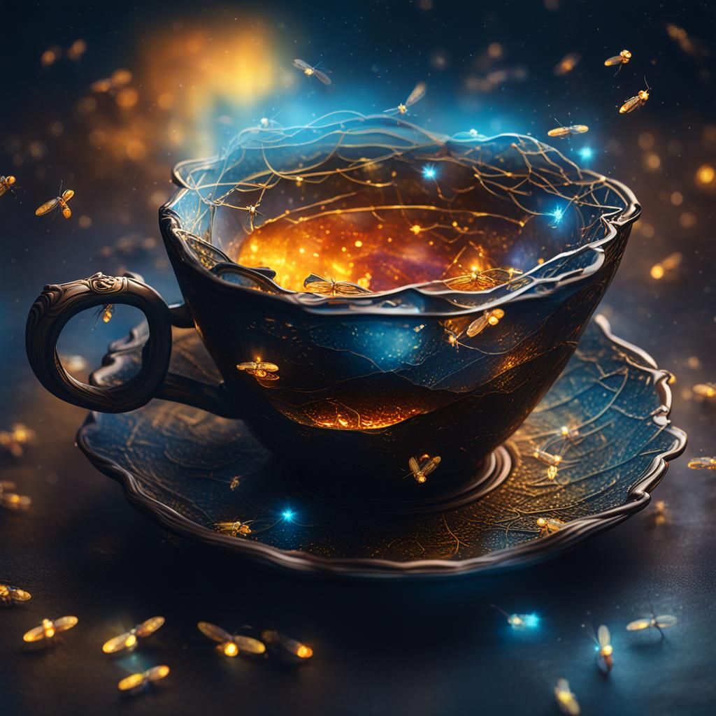 Firefly Teacup in Stained Glass Style