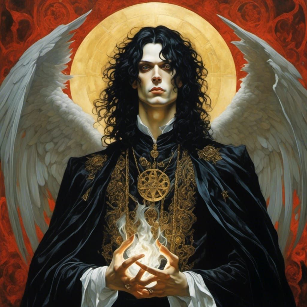 Anime Bishonen Warlock Angel of Love in Goth Style