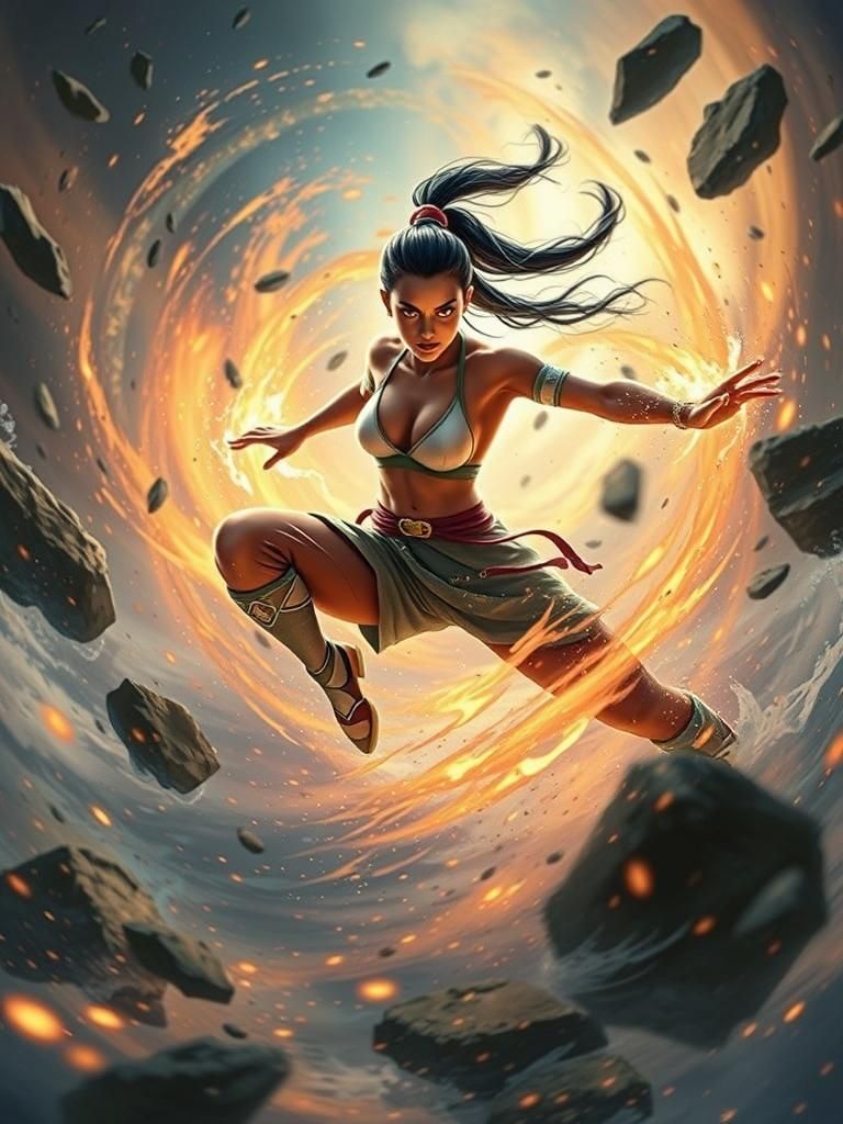 Korra: Avatar of Elements in Cinematic Style