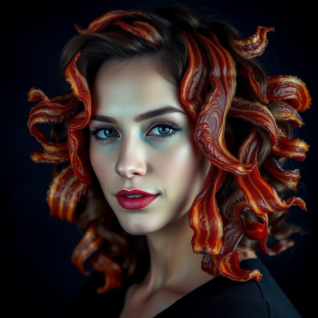 A Woman with Golden Crispy Bacon Hair in Moody Lighting