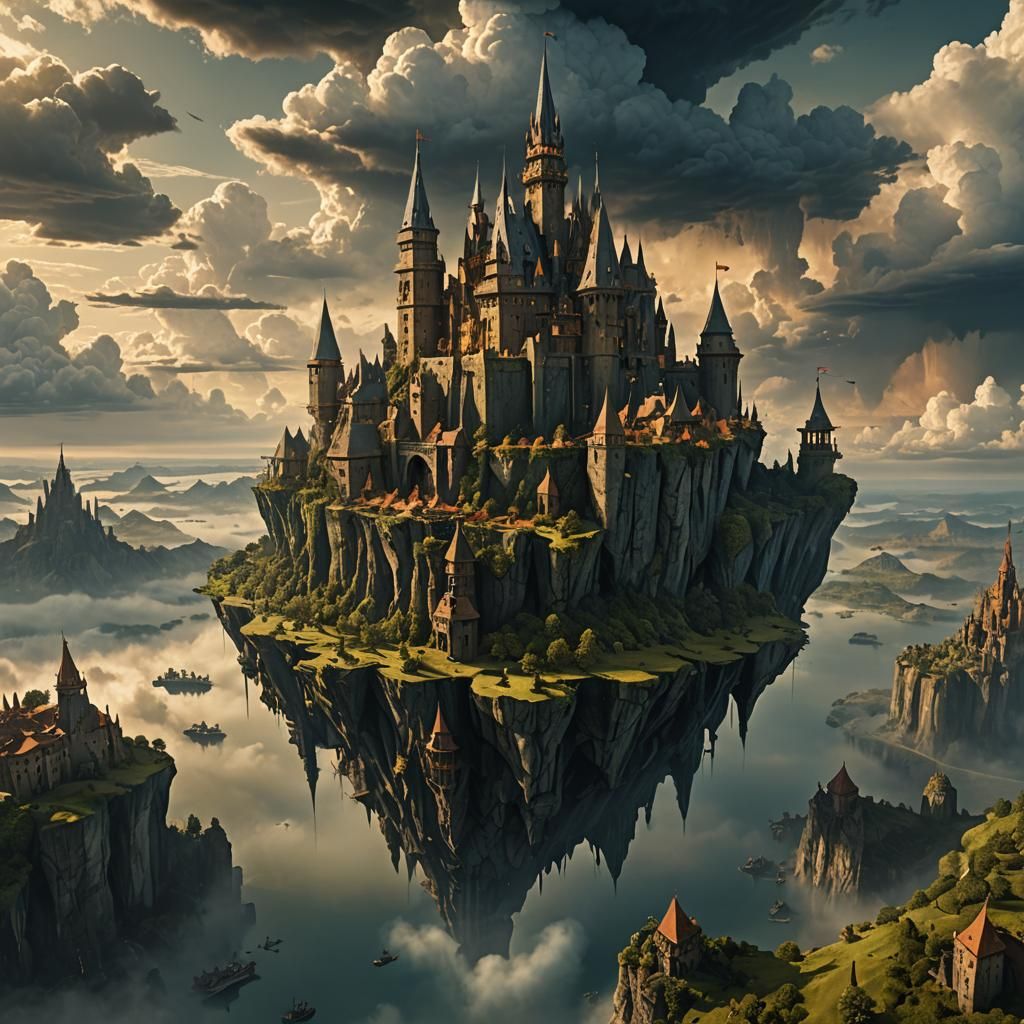 Goblin Castle on Floating Island in Digital Painting