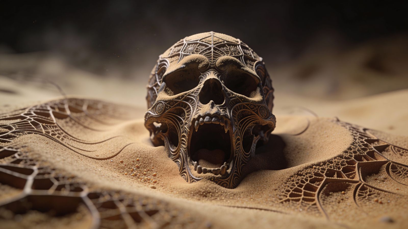Photorealistic Sand Skull Screaming in Fractal Detail