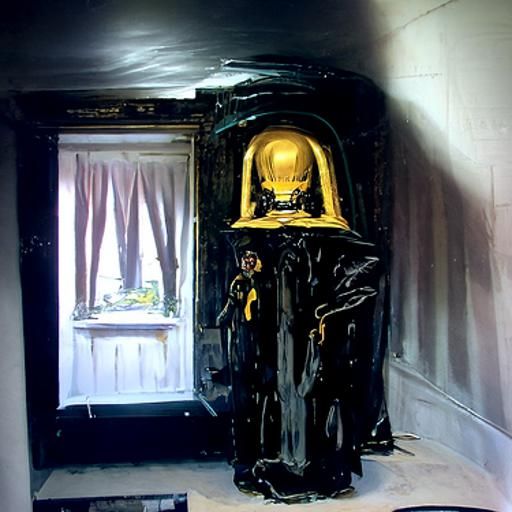 Eerie Figure in Empty Room: Oil Painting