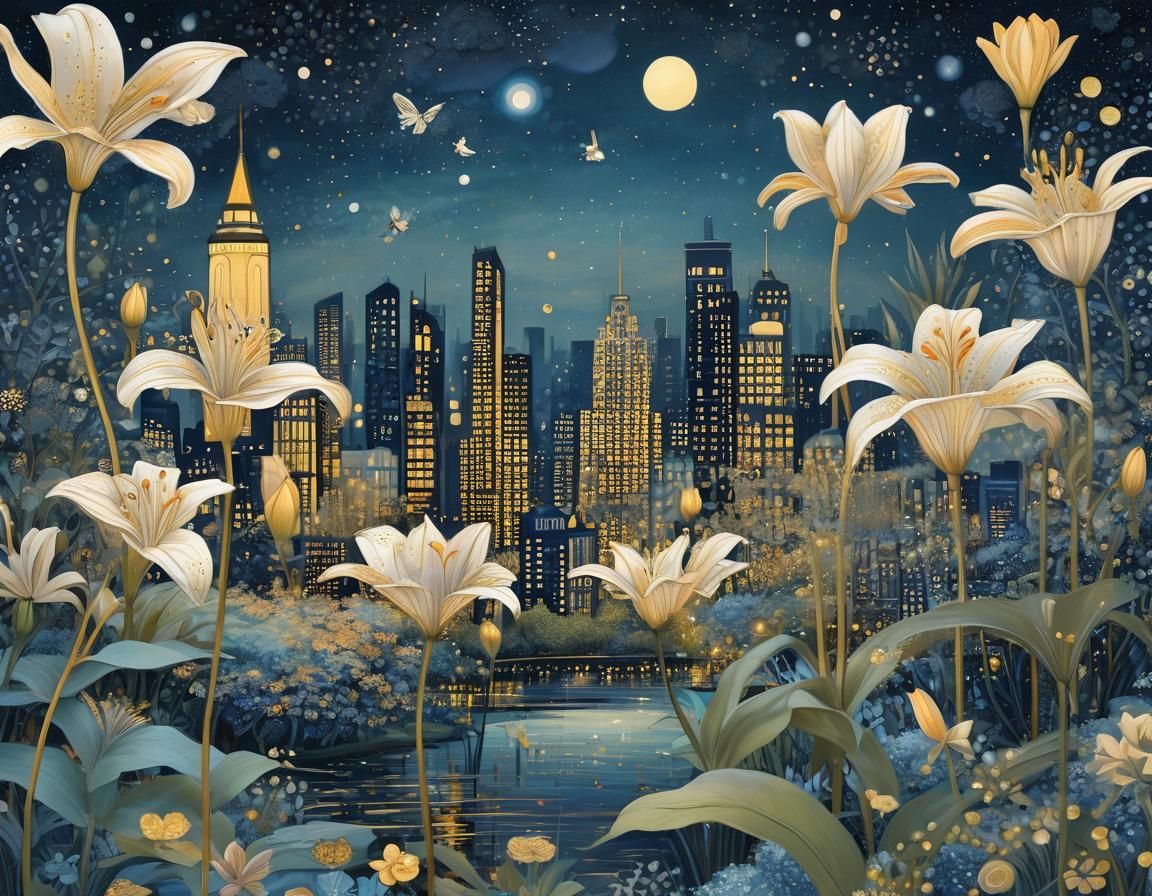 Dreamy City Floral in Pointillism Style