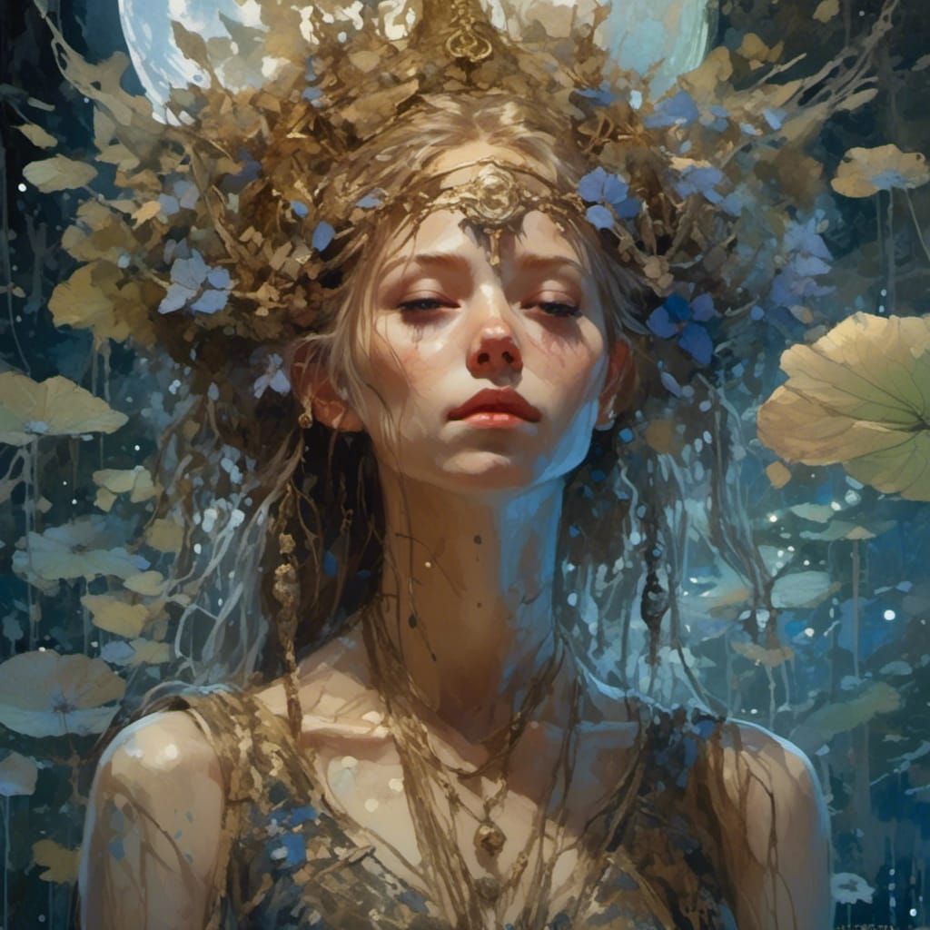 Periwinkle Moon Goddess Reflecting in Lotus Pond