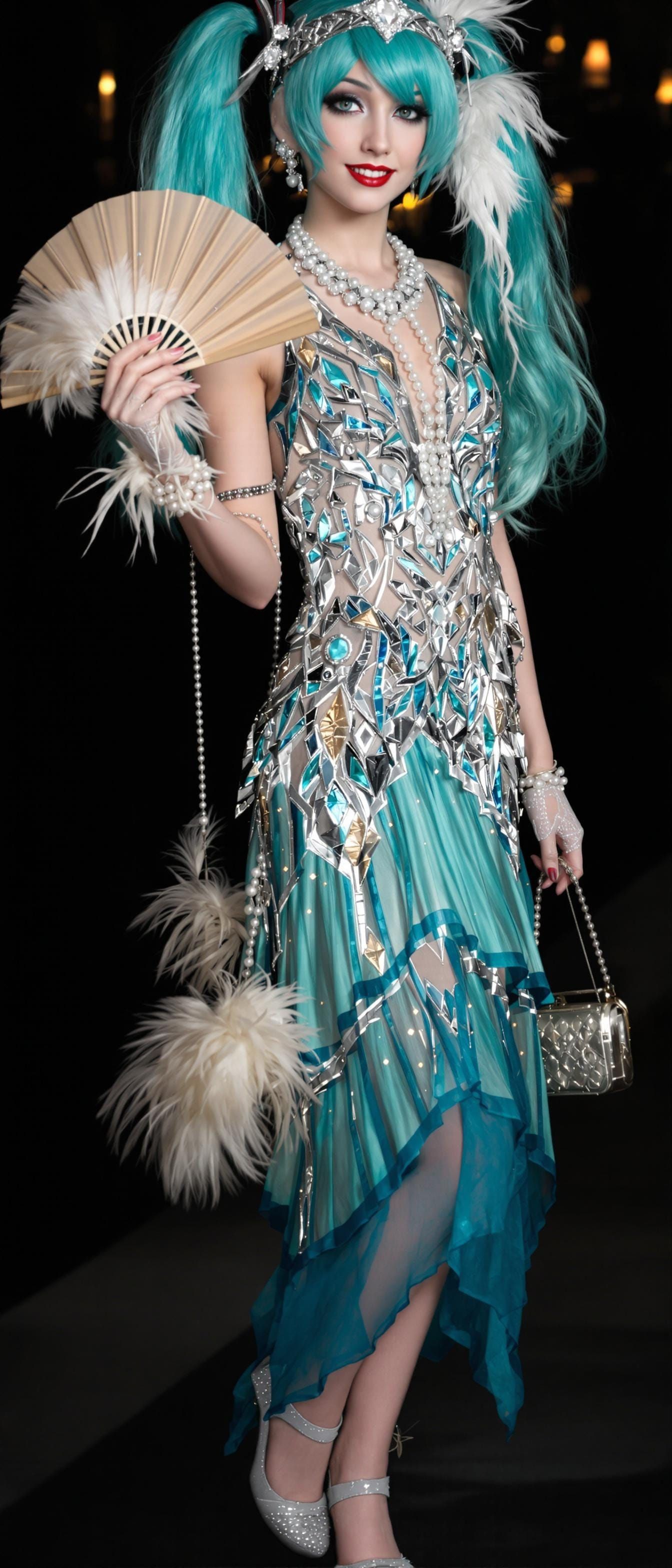 Hatsune Miku as 1920s Flapper in Art Deco Style