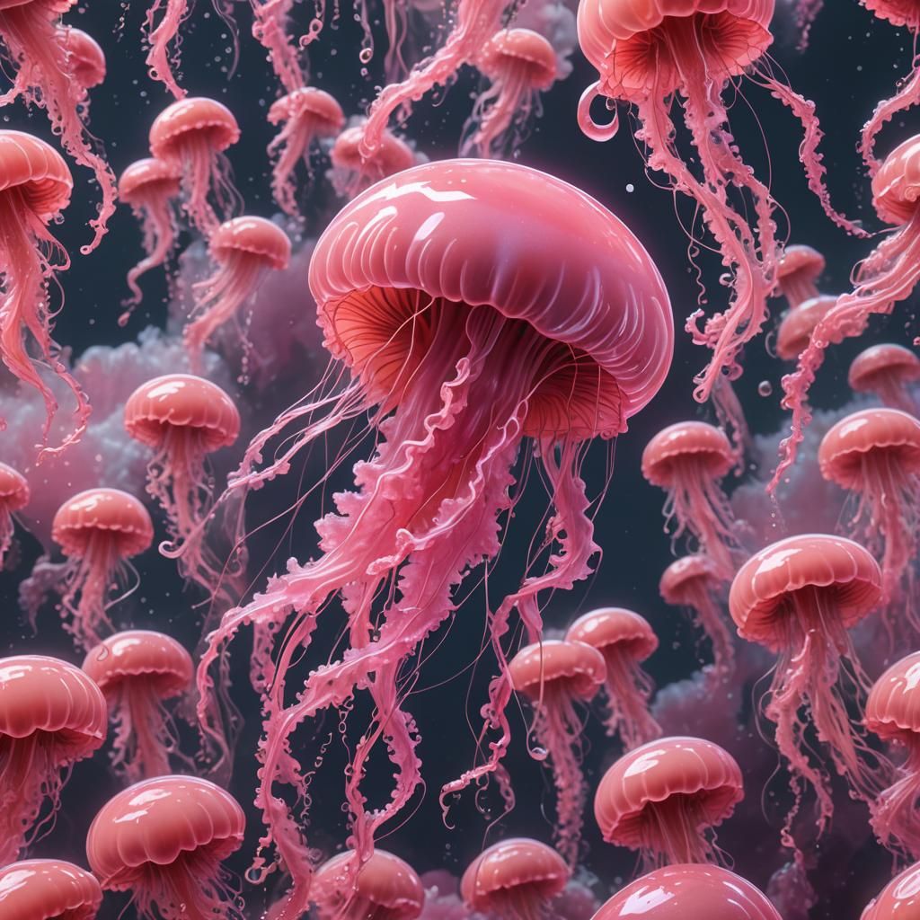 Pink Jellyfish in a Liquid Cloudscape