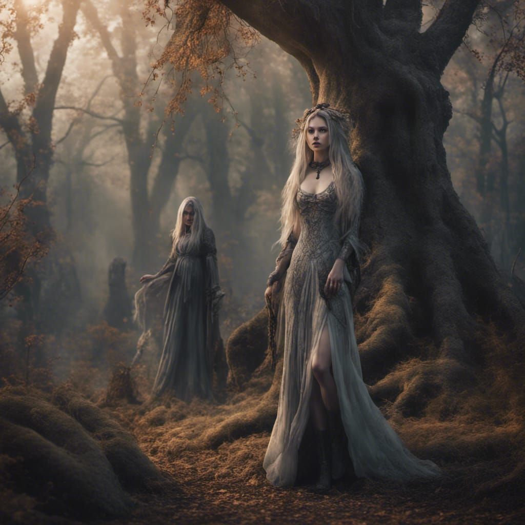 Ancient Gothic Goddess and Witches in Forest