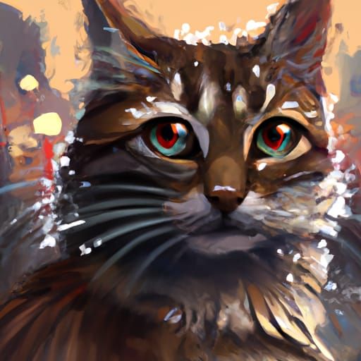 Majestic Tabby Cat Portrait in City, Hyperdetailed Art