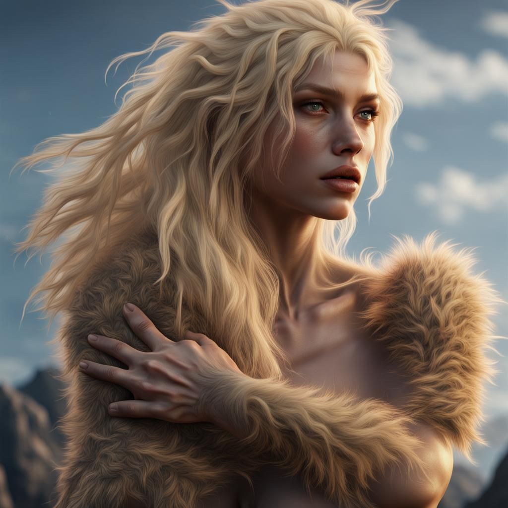 Blonde Woman with Hairy Arms: Detailed Digital Art