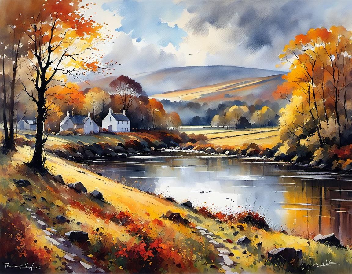 Scottish Autumn Landscape Shines in Evening Light