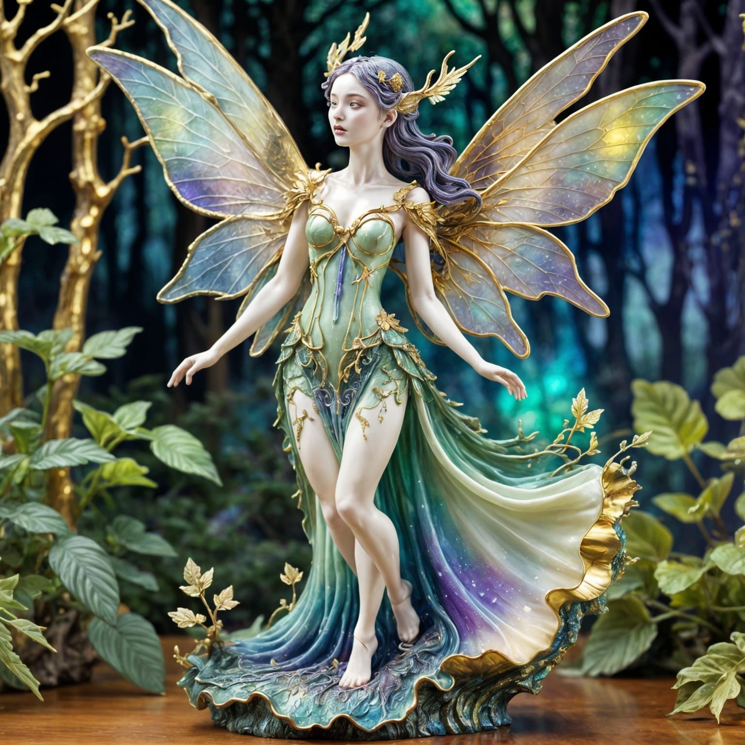 Ethereal Porcelain Fairy with Iridescent Wings