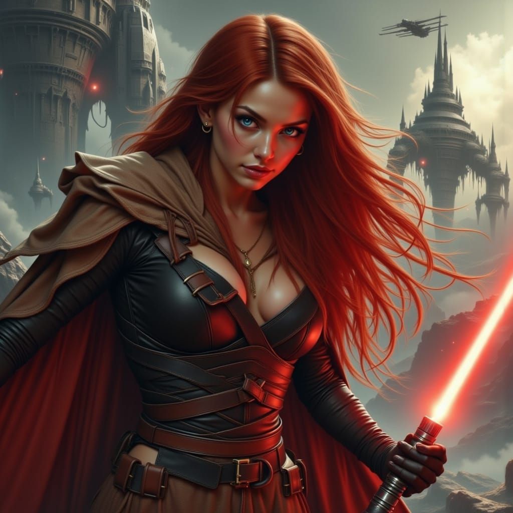 Lady Sith with Lightsaber in Sci-Fi Style
