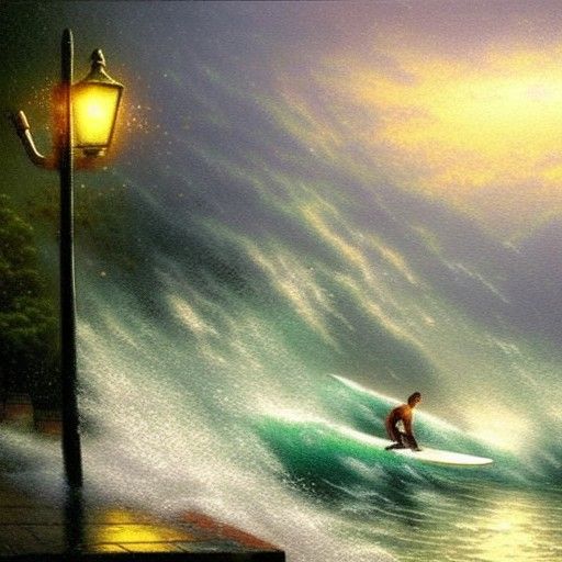 Surfer Rides Bullet Wave in Rainy Fantasy