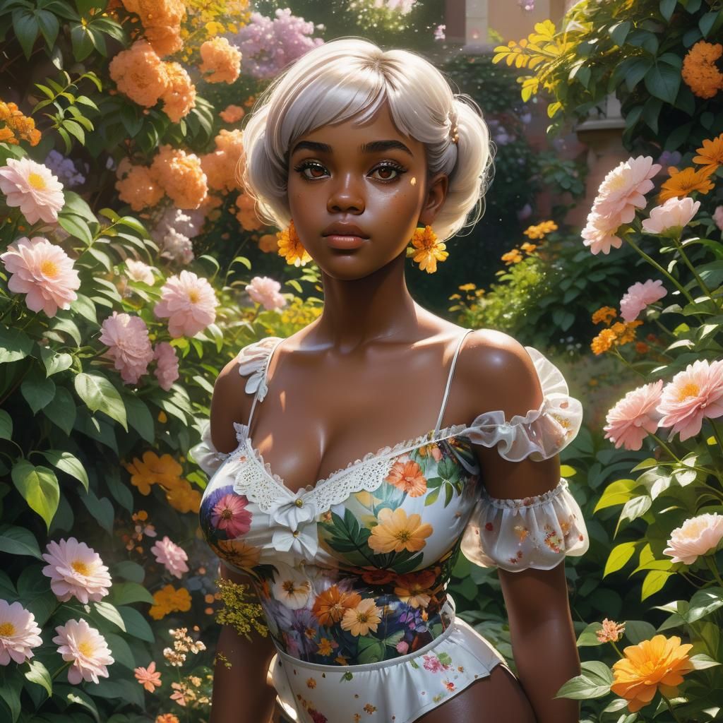 Ebony Woman in a Blooming Garden: Splash Art