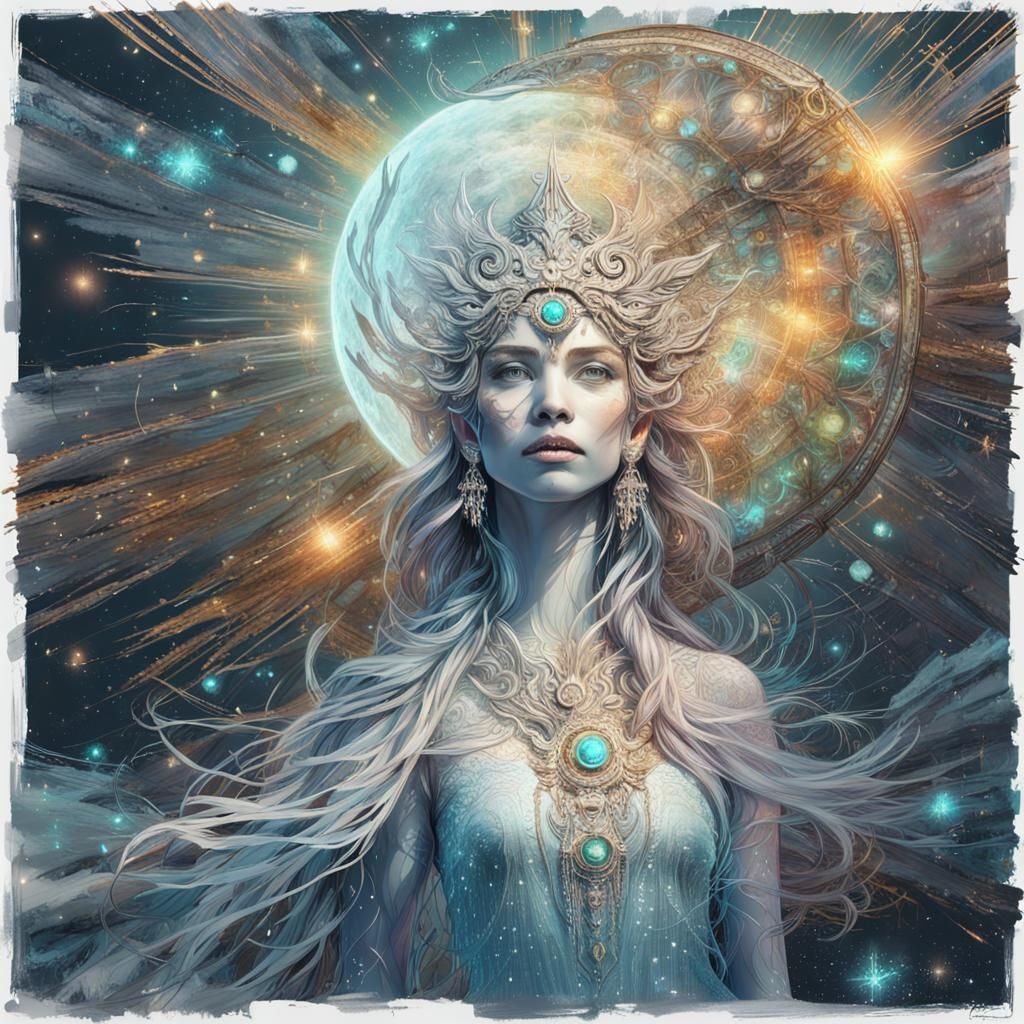 Radiant Moon Goddess Portrait in Hyperdetailed Style