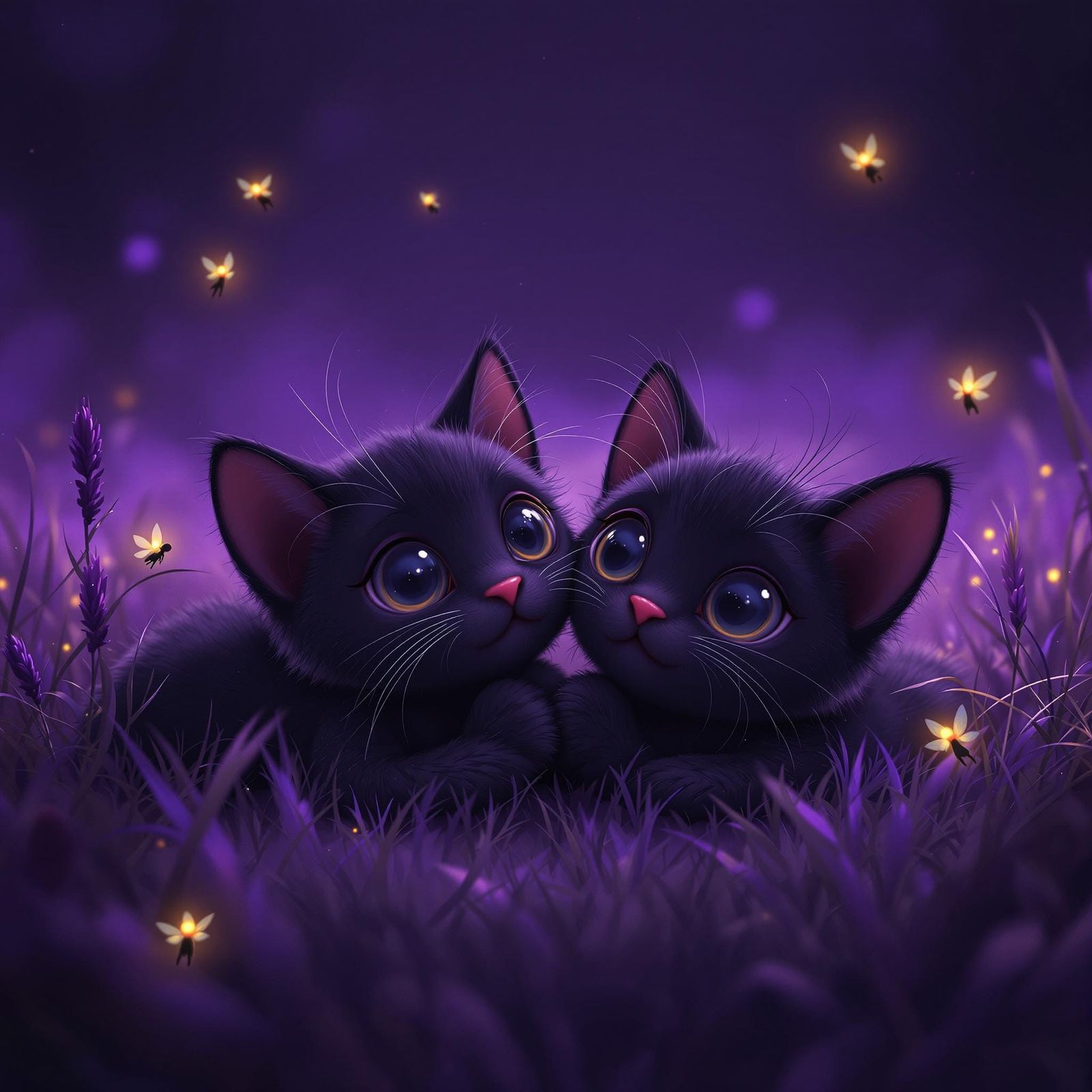 two highly detailed, an adorable, thin, animated, whimsical young kitten with large, shining eyes and a delicate pink no...