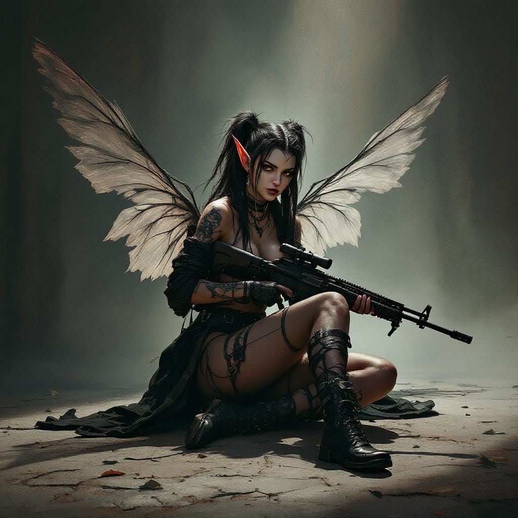Dark Elf with AR17 in Fantasy Concept Art
