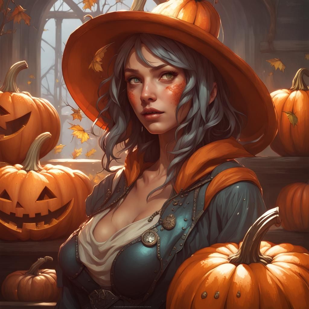 Pumpkin Girl Portrait in Hyperdetailed Style