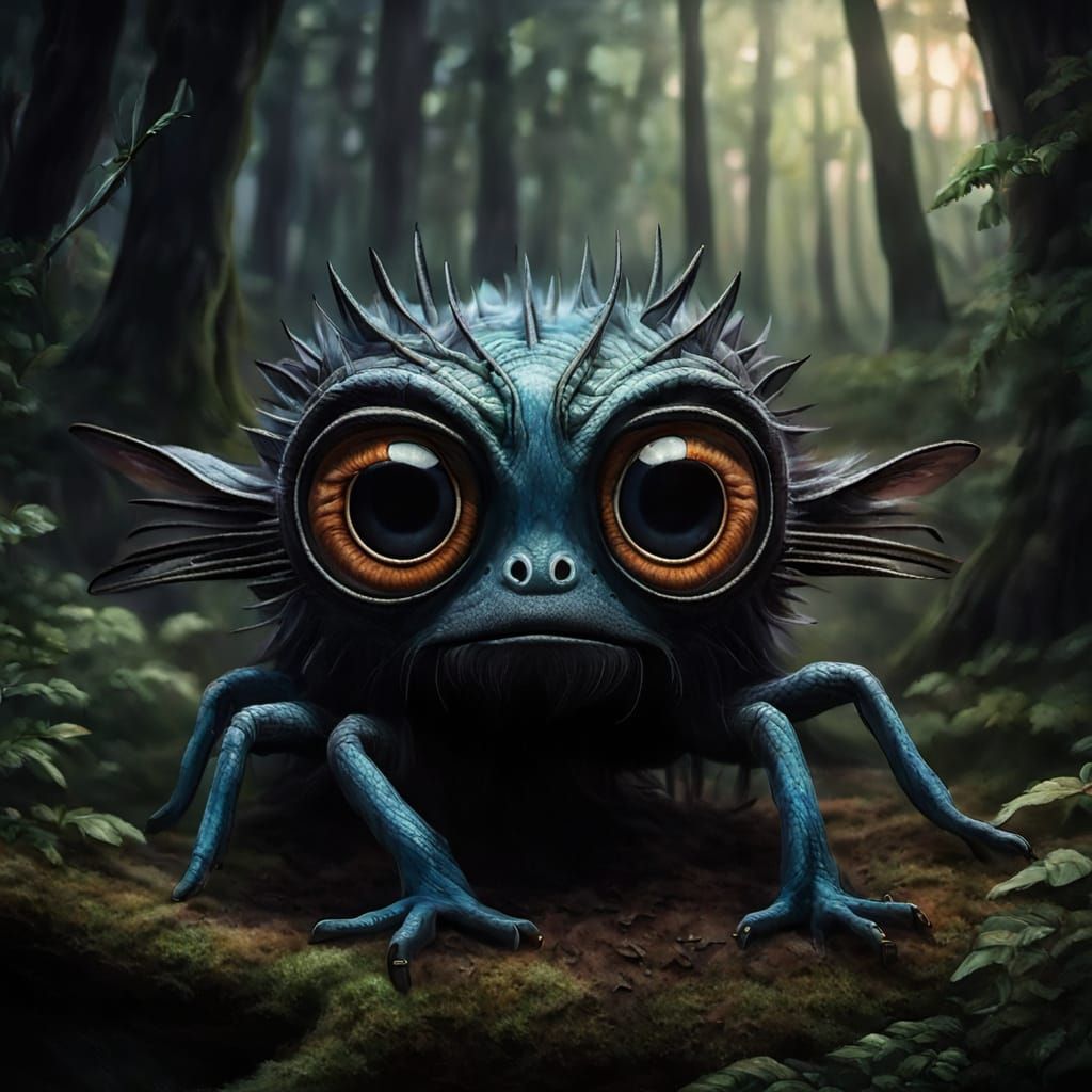 Kind Creature in Dark Forest: Gothic Fantasy Painting