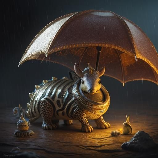 Whimsical Aardvark and Leopard Armadillo Fantasy Art