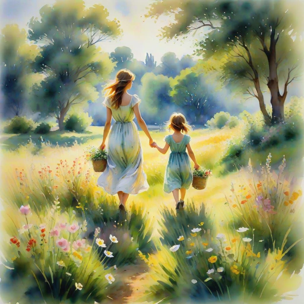 Idyllic Family Moment in a Lush Green Meadow