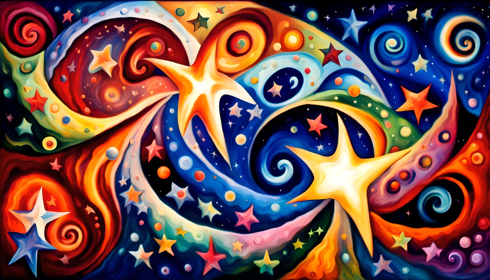 Cosmic Star Dance in Vivid Impasto Oil Style