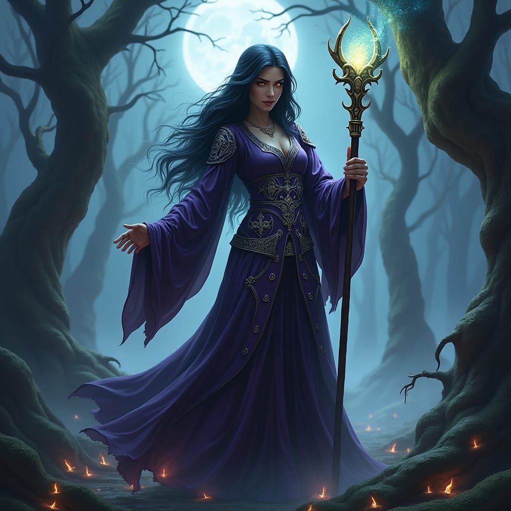 Majestic Witch in Mystical Forest