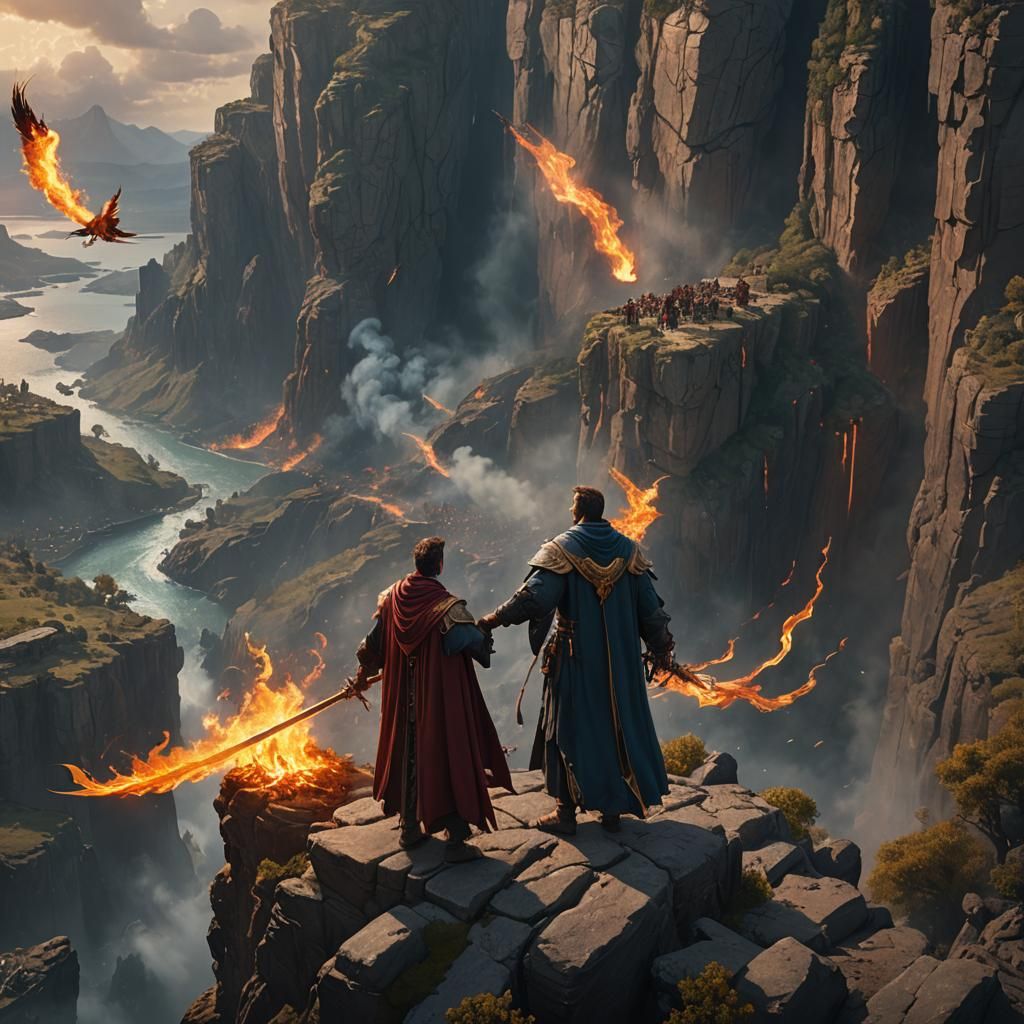 Phoenix on Cliff: Detailed Matte Painting in Fantasy Style