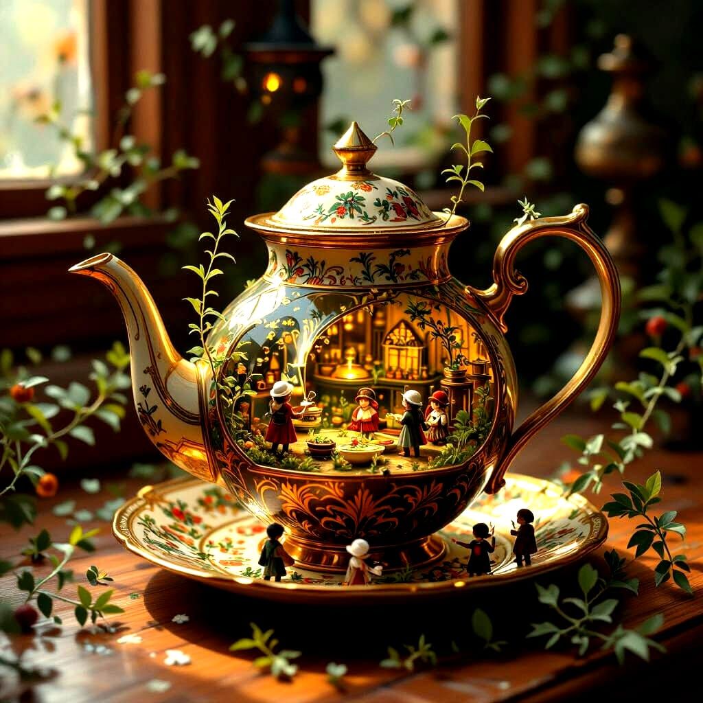 Miniature Kingdom in Teapot: Art Deco Painting