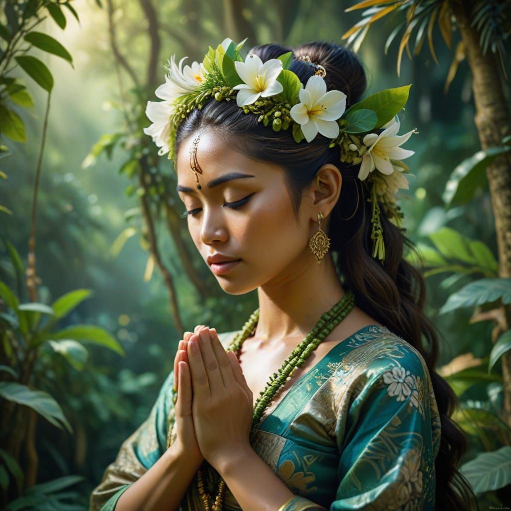 Serene Balinese Dancer in Whimsical Watercolor