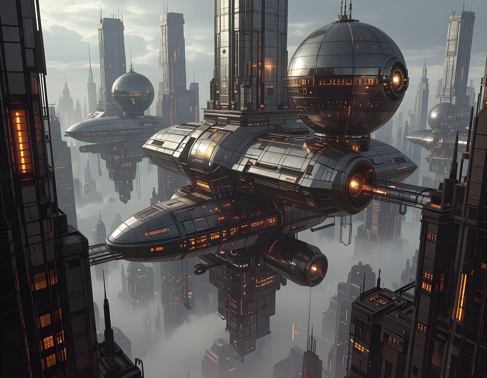 Futuristic Steampunk Cityscape with Impossible Geometry