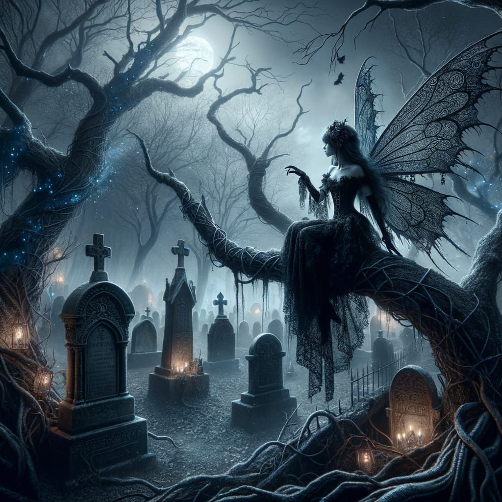 Gothic Fairy in Enchanted Graveyard, Dark Fantasy Art