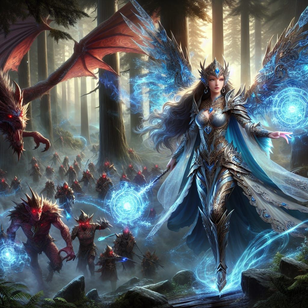 Valkyrie Battles Demons in Enchanted Forest