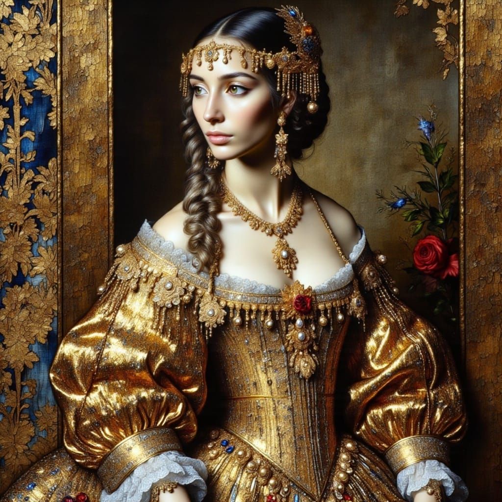 Luxurious Lady in Baroque Style Embroidery