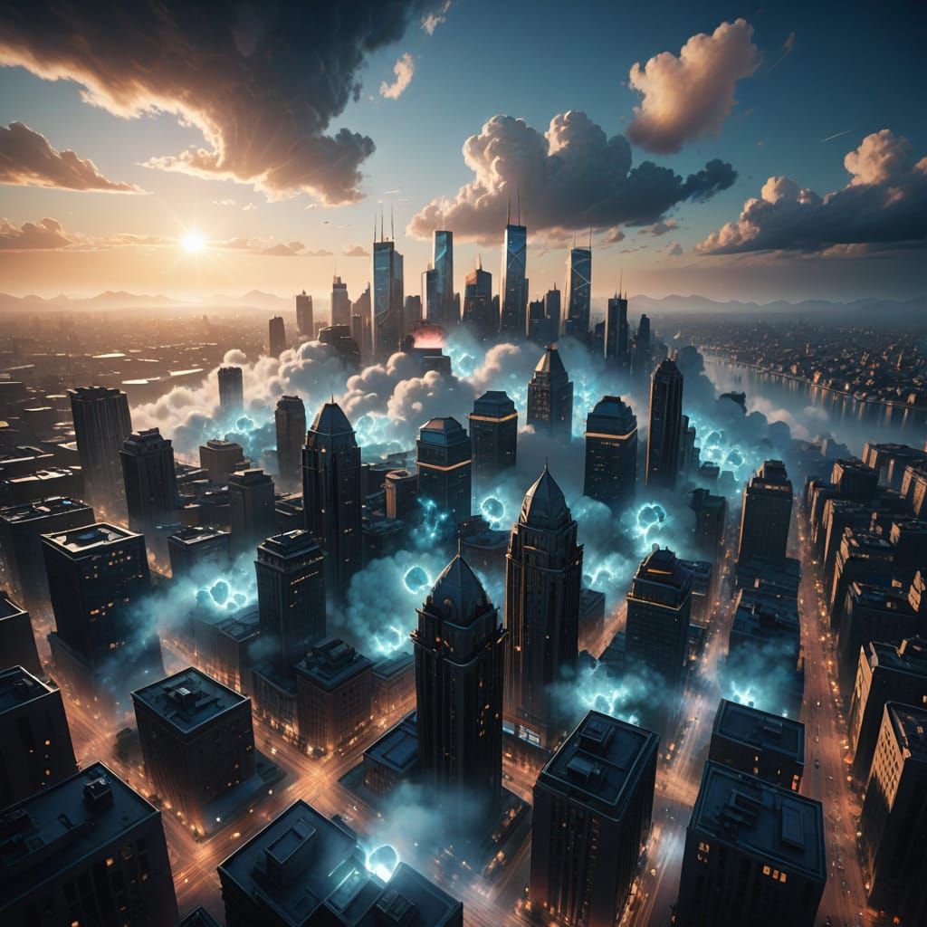 Ethereal City of Glowing Gemstones in a Serene Atmosphere