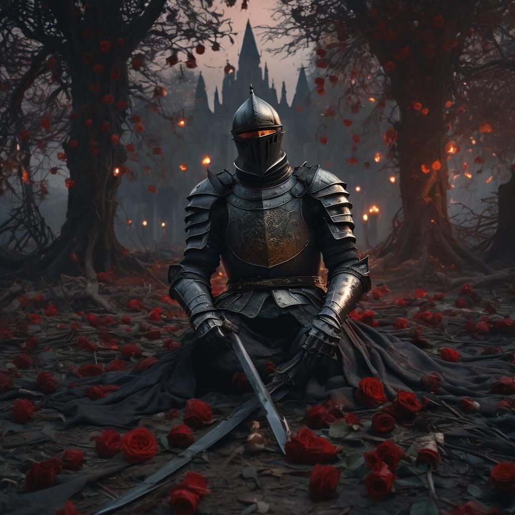 Fallen Knight in Dramatic Sunset: Digital Matte Painting