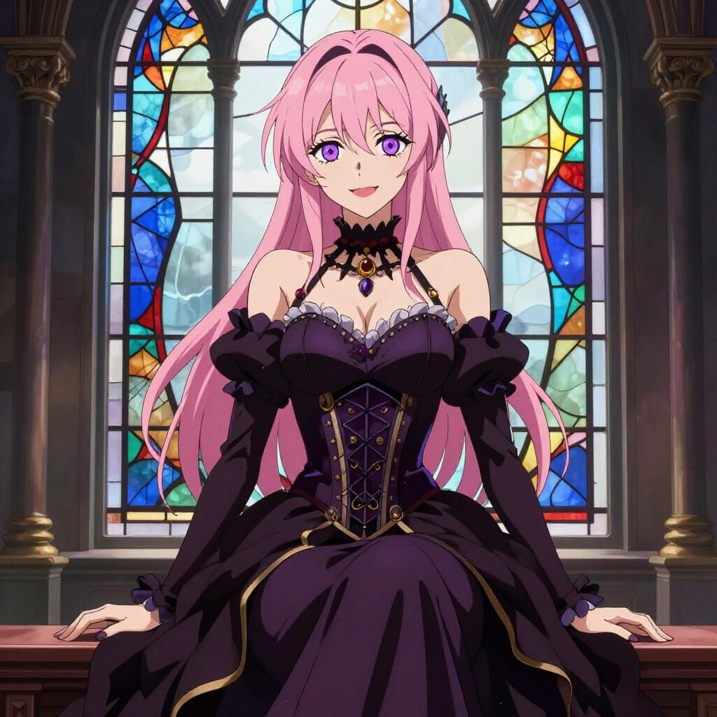 Gothic Beauty in Stained Glass Anime Style