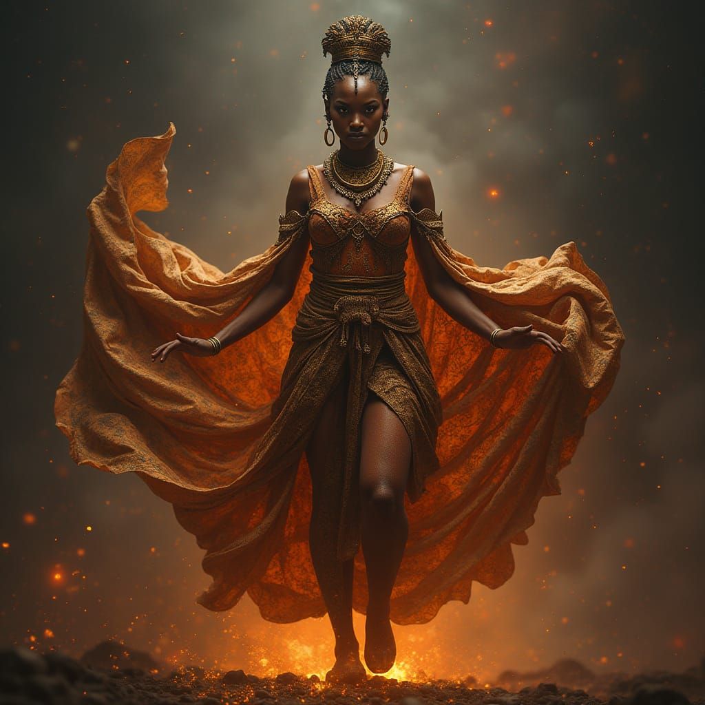 Regal African Queen in Majestic Battle Stance