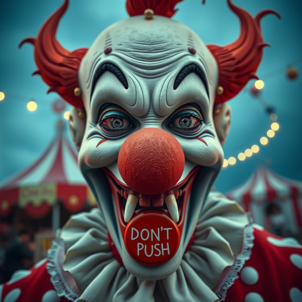 Vampire Clown with a Warning: A Close-Up of Fanged Joy