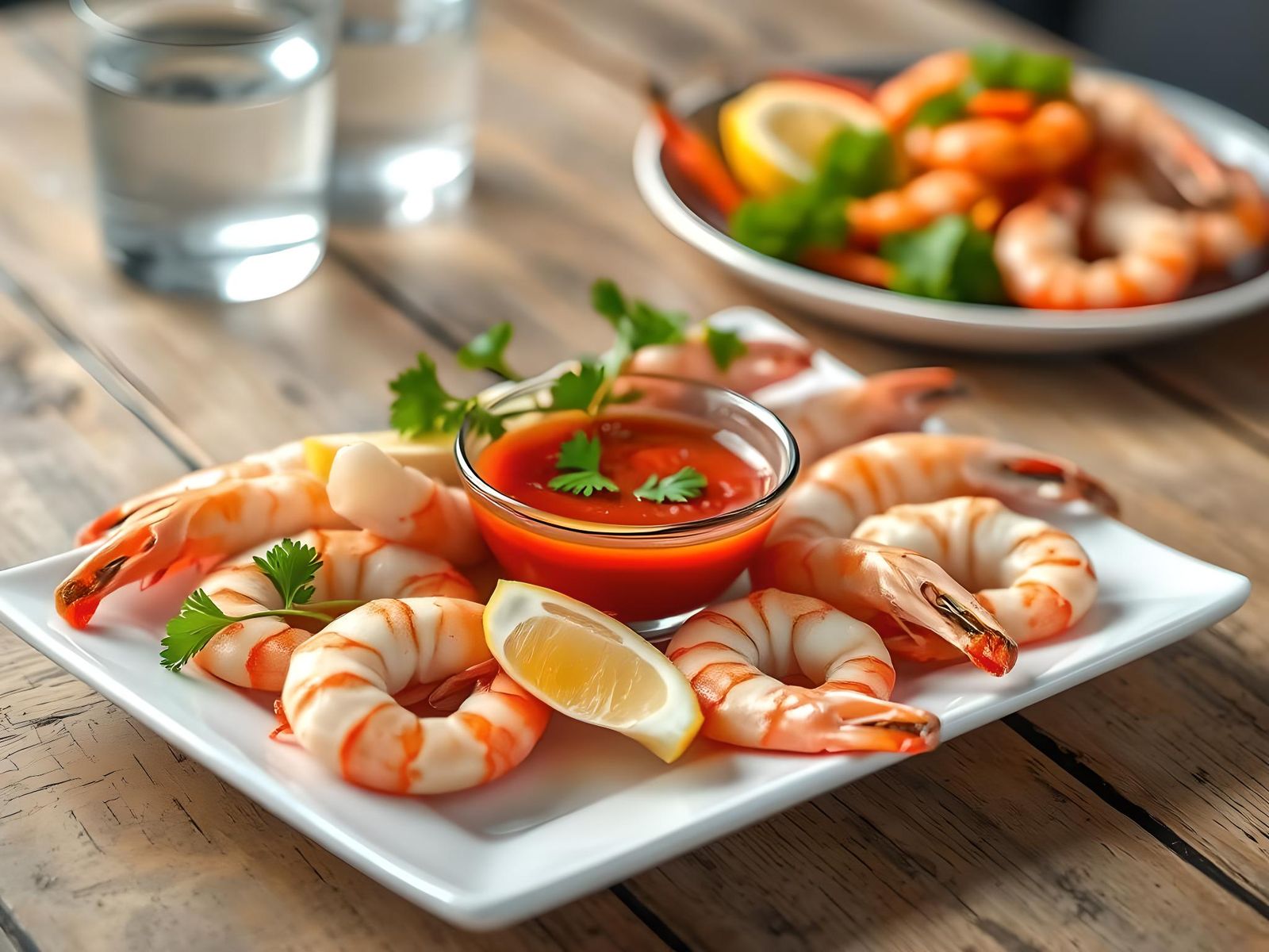 High-Resolution Food Photo of Boiled Shrimp with Garnishes