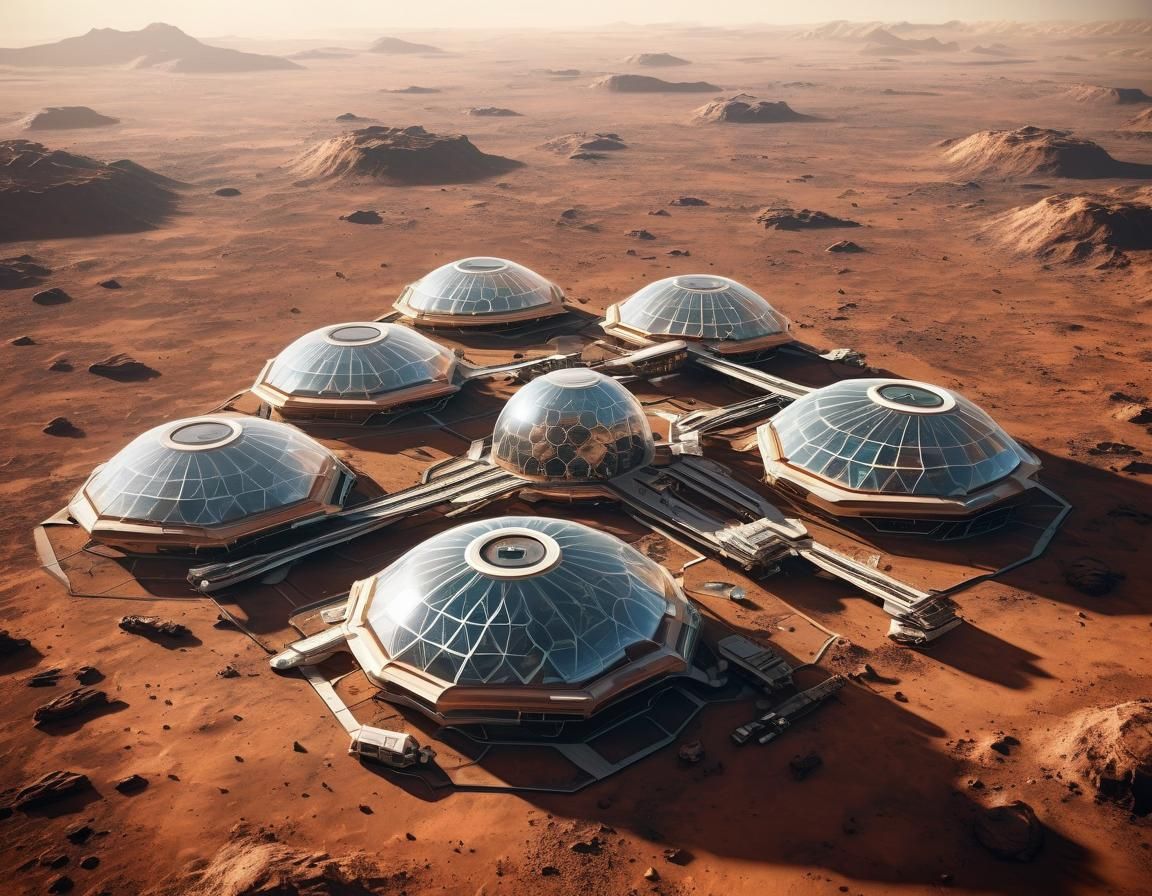 Futuristic Glass Dome Settlement on Mars