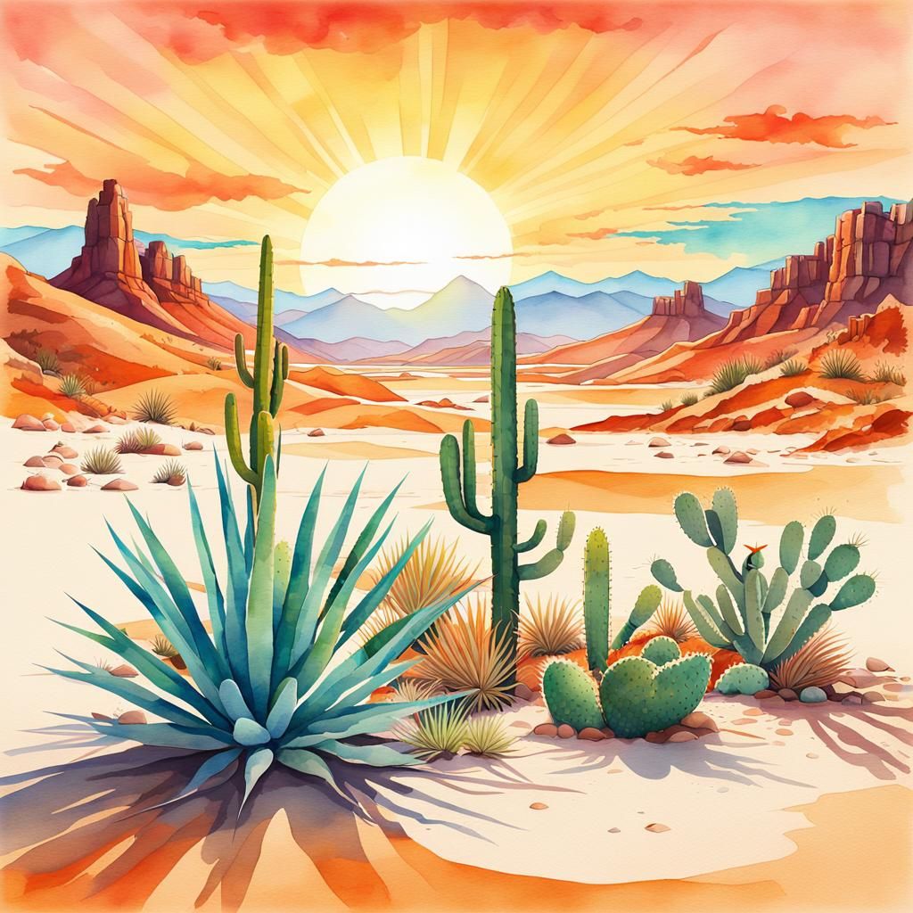 Desert Anoles Sunbathing: A Watercolor Pop Art Scene