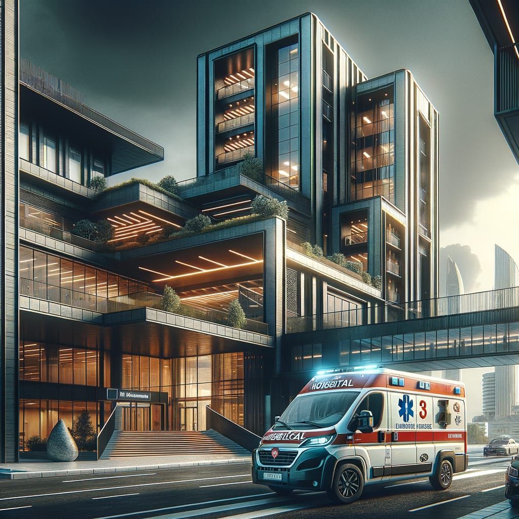 Contemporary Urban Hospital in Hyperrealistic HDR