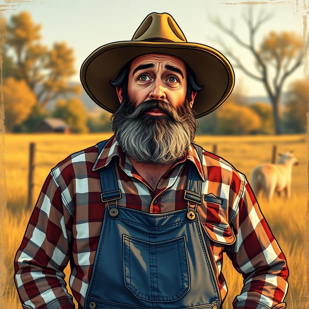 Bewildered Man in Folksy Americana Style