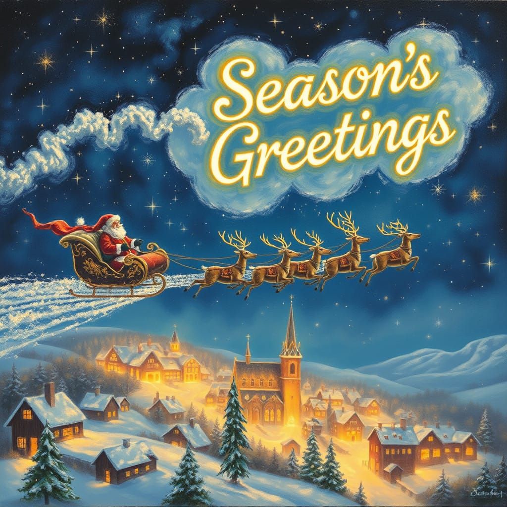 Winter Wonderland Nightscape in Magical Oil Painting Style