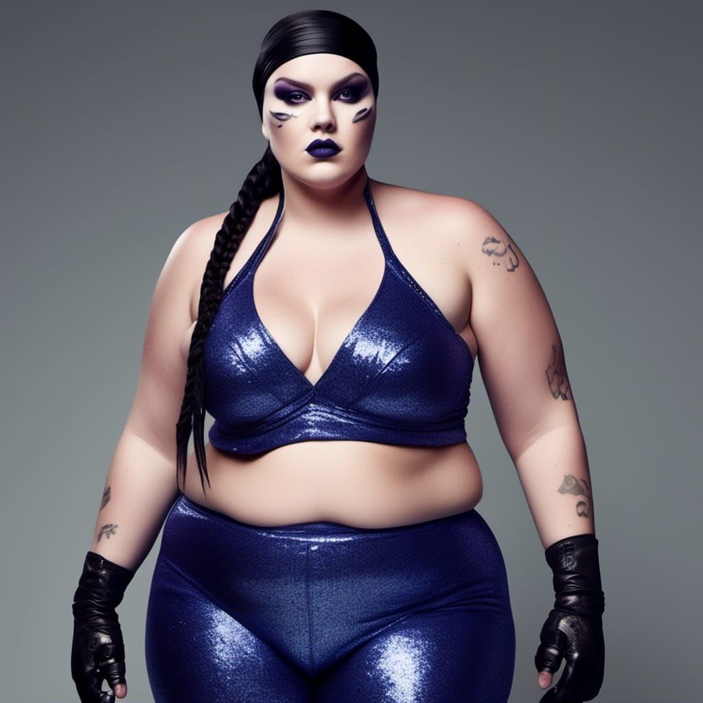 Curvy Goth MMA Fighter with Boxing Gloves